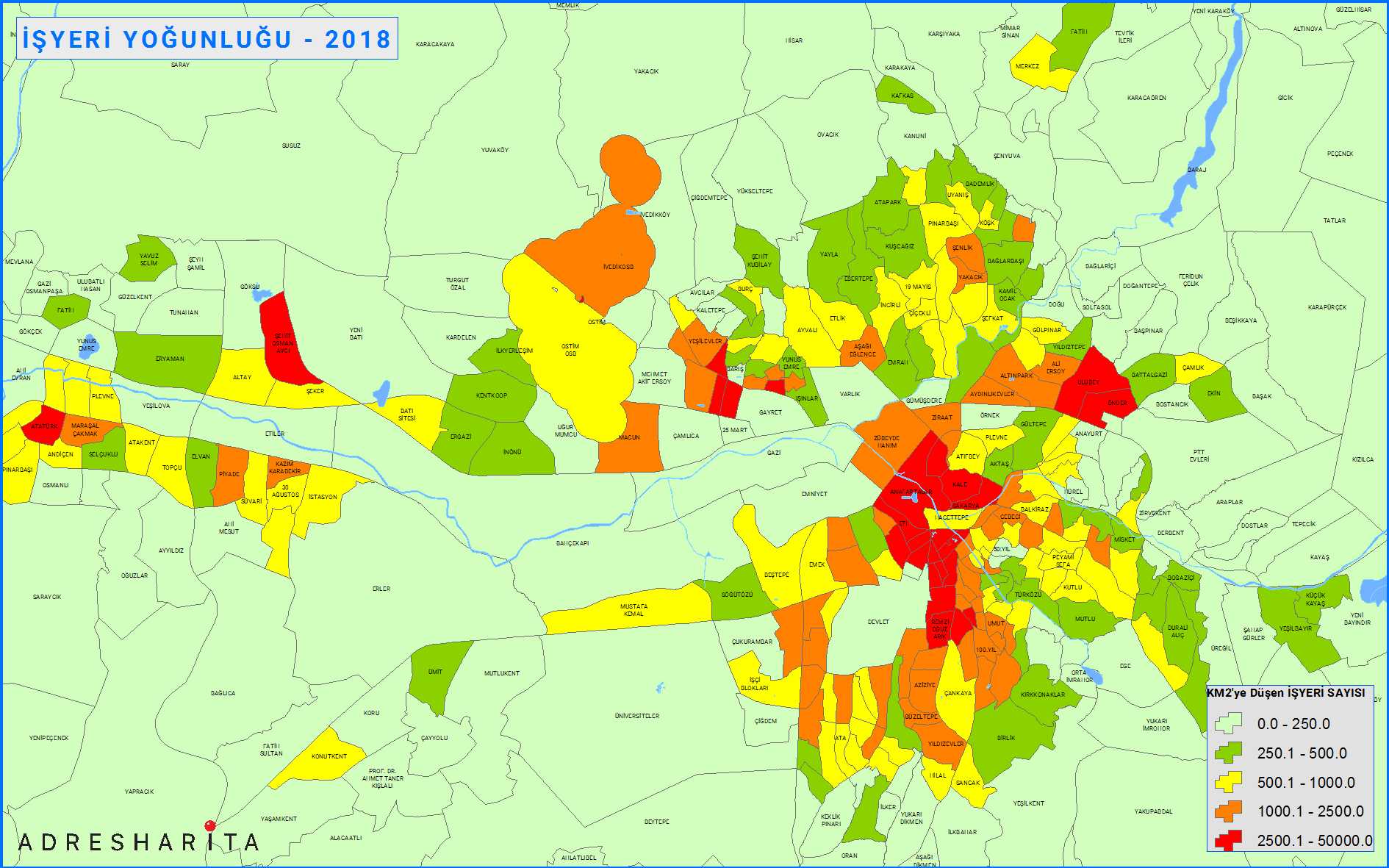 Ankara işyeri ve mahalle dağılım haritası